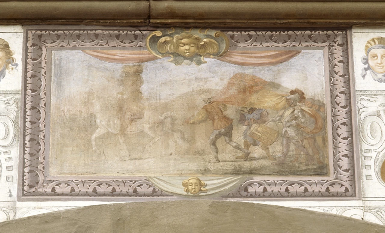 Condottiero a cavallo con segiuto di soldati - Villa medicea della Petraia, Firenze